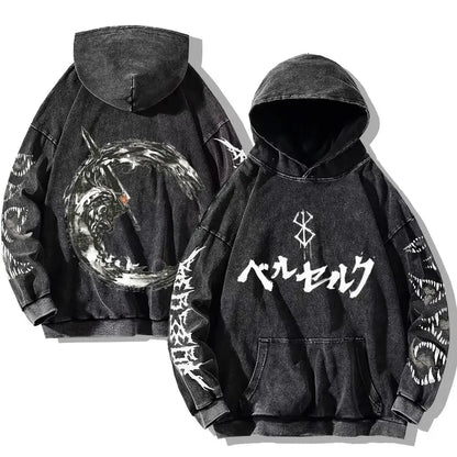 Berserk Washed Hoodies – Vintage Gothic Streetwear Inspired by Guts