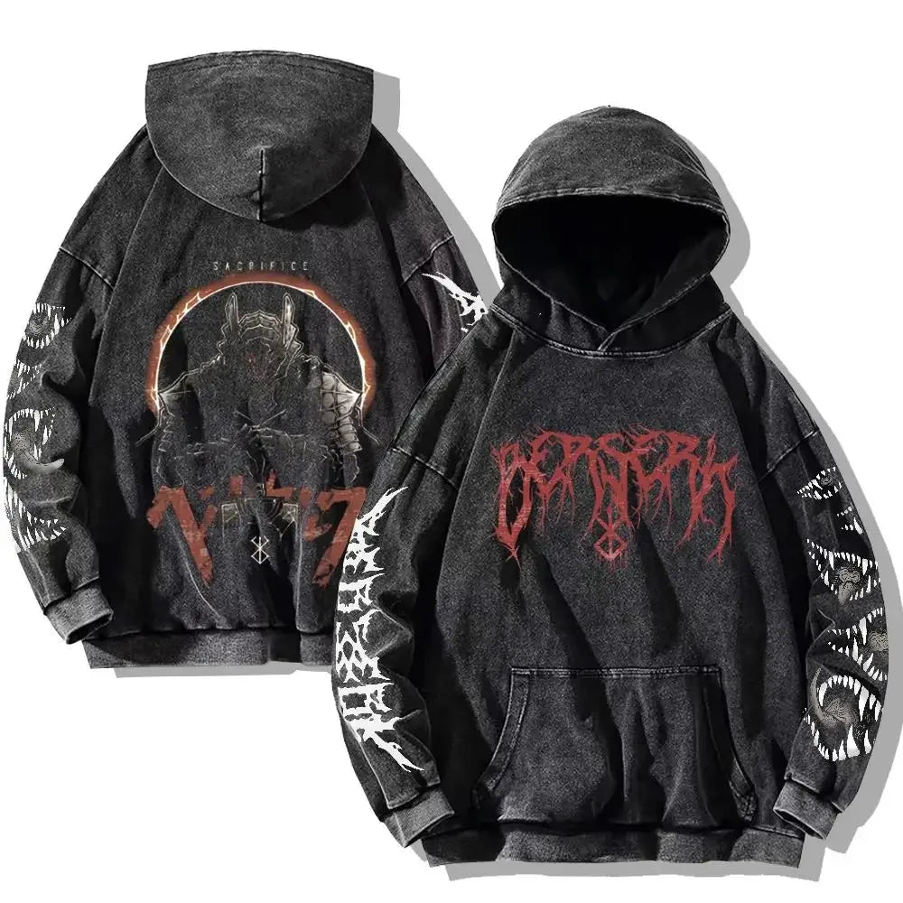 Berserk Washed Hoodies – Vintage Gothic Streetwear Inspired by Guts