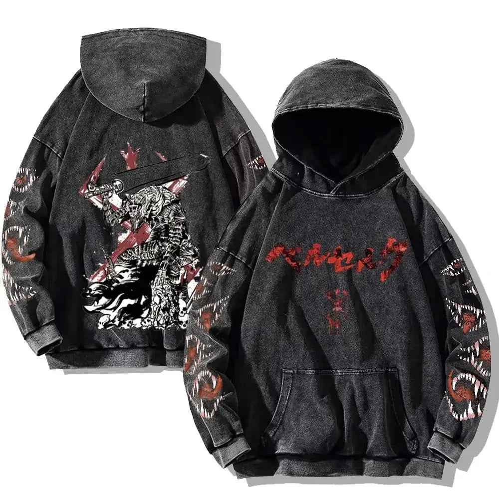 Berserk Washed Hoodies – Vintage Gothic Streetwear Inspired by Guts