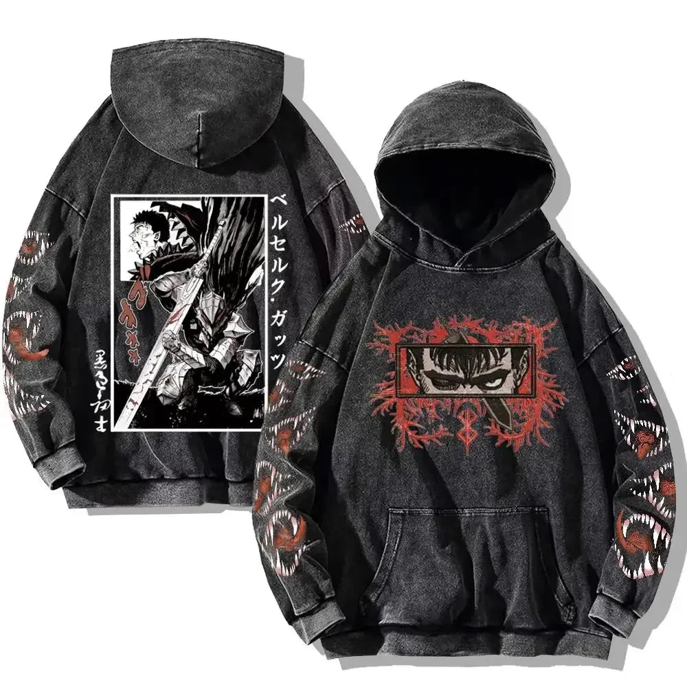 Berserk Washed Hoodies – Vintage Gothic Streetwear Inspired by Guts
