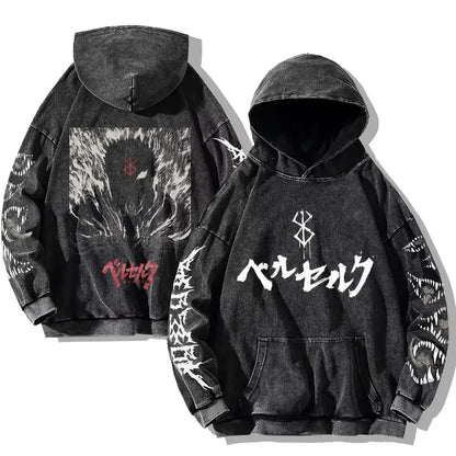 Berserk Washed Hoodies – Vintage Gothic Streetwear Inspired by Guts
