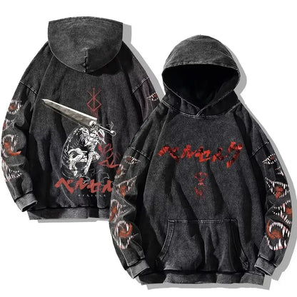 Berserk Washed Hoodies – Vintage Gothic Streetwear Inspired by Guts