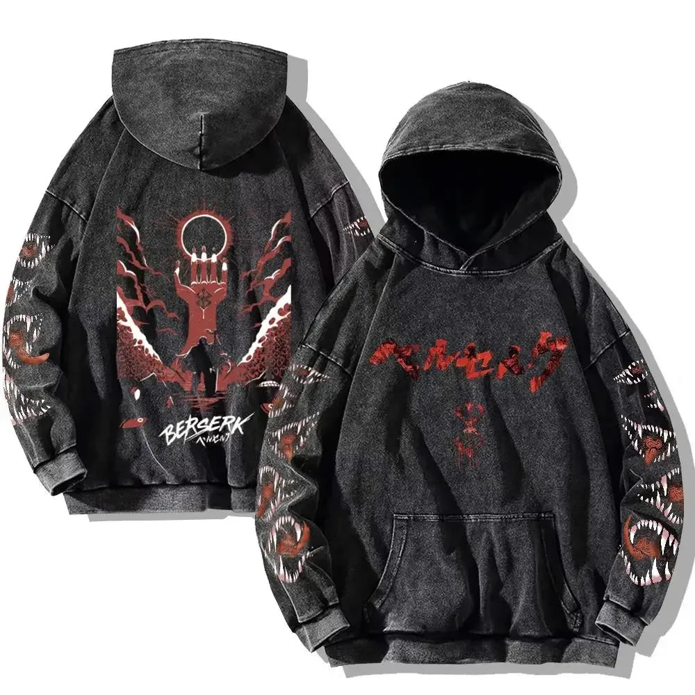 Berserk Washed Hoodies – Vintage Gothic Streetwear Inspired by Guts