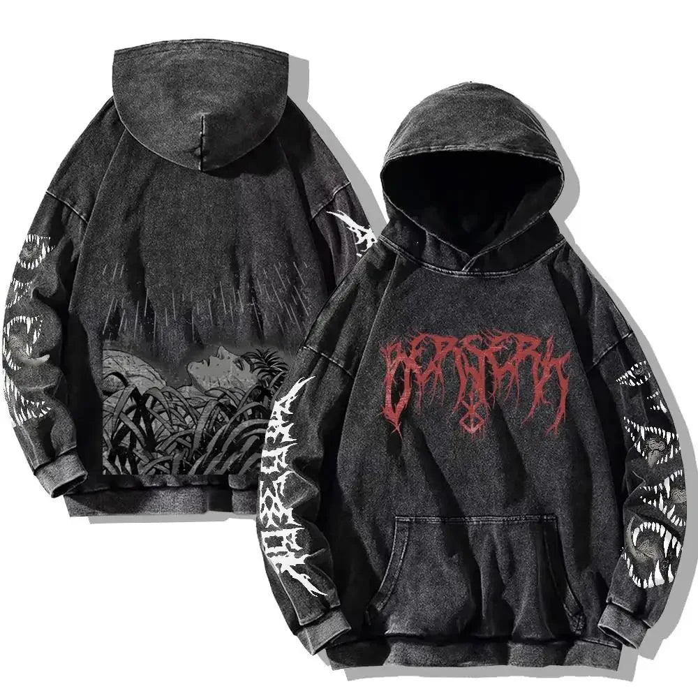 Berserk Washed Hoodies – Vintage Gothic Streetwear Inspired by Guts