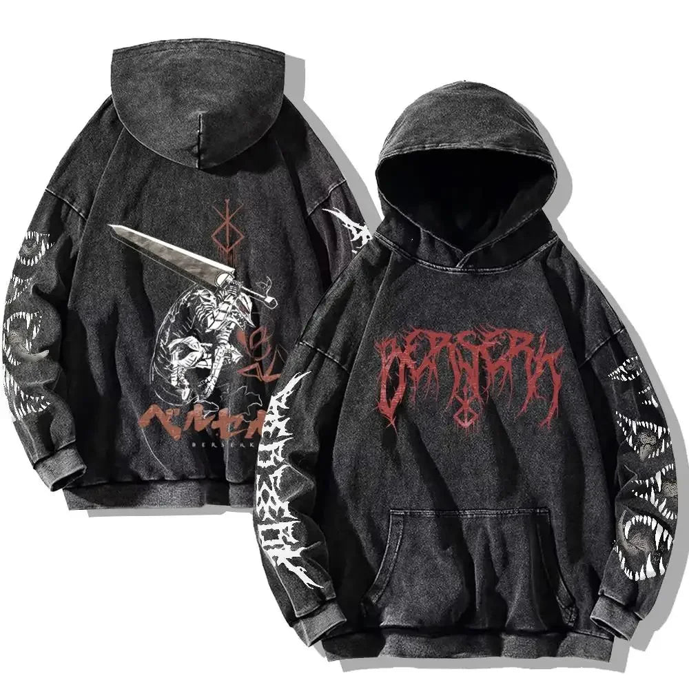 Berserk Washed Hoodies – Vintage Gothic Streetwear Inspired by Guts