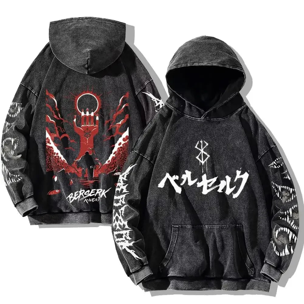 Berserk Washed Hoodies – Vintage Gothic Streetwear Inspired by Guts